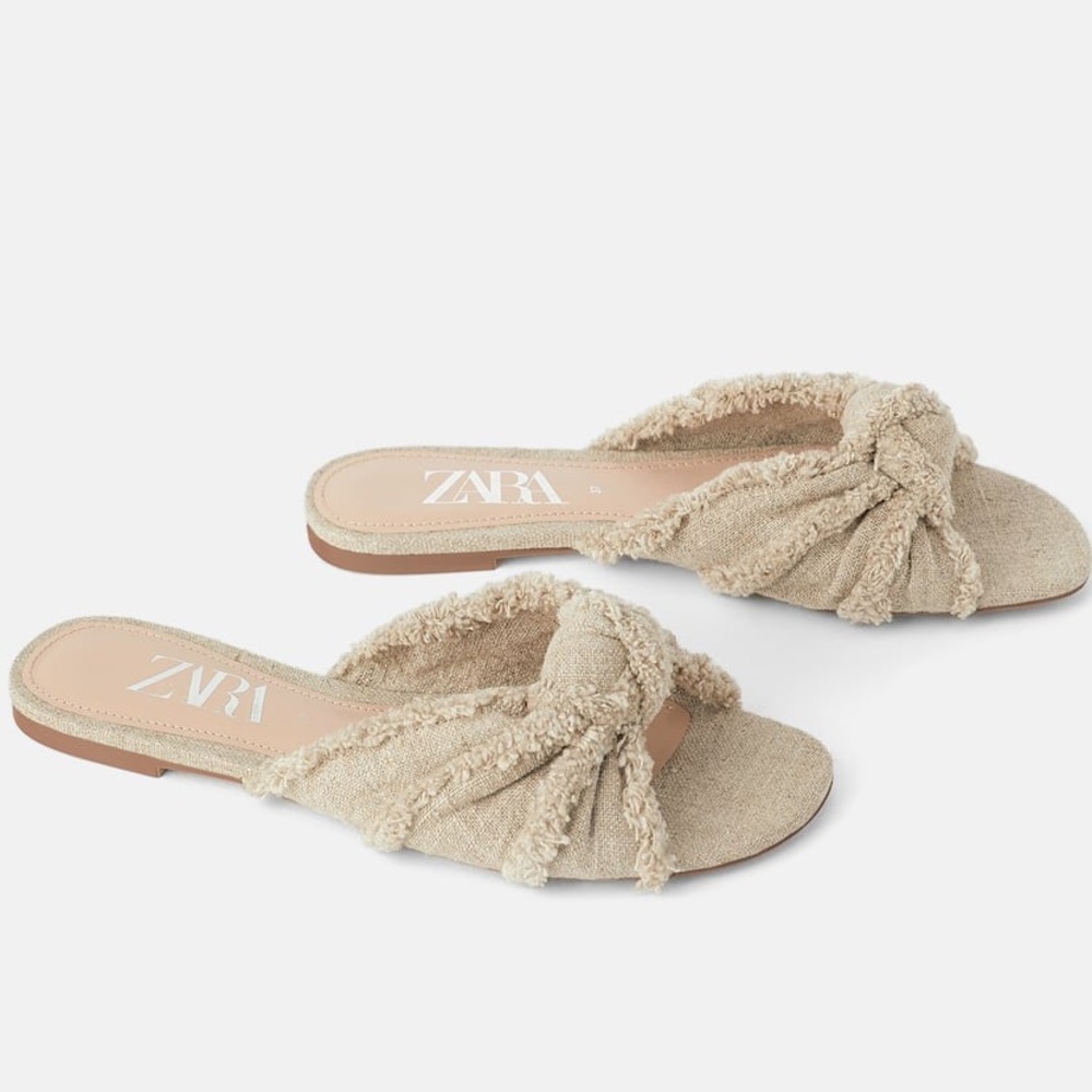 Zara Tan Mules with Frayed Detail
